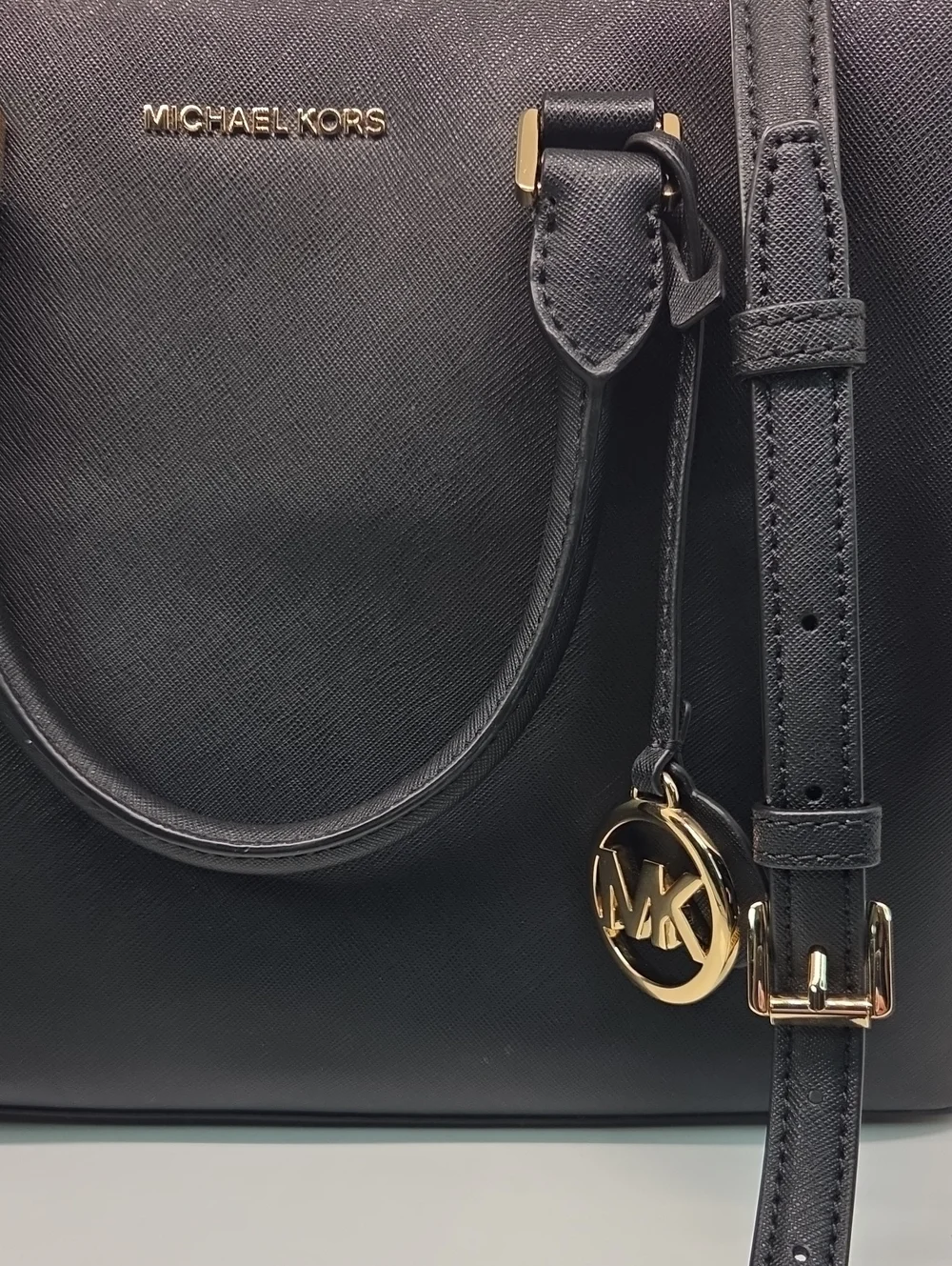 Michael Kors Savannah Large Black Saffiano Satchel with Gold Hardware
